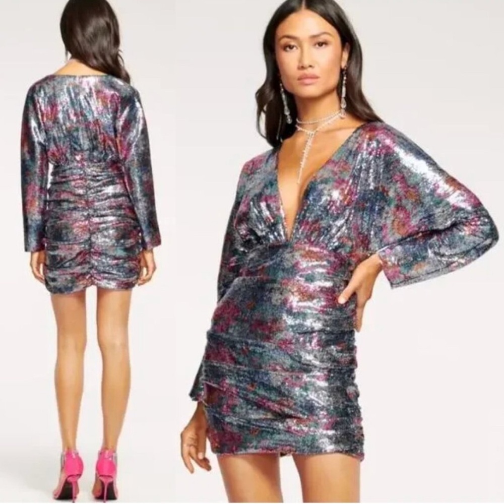 NWT Ramy Brooke Auerbach Sequin Mini Dress in Floral Sequin size 2‎ reg $795 - Picture 3 of 10